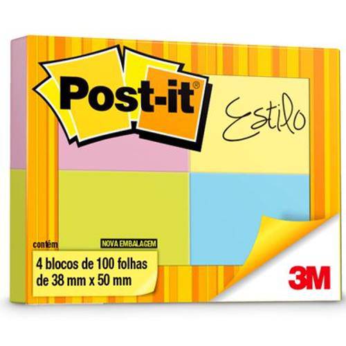 Blocos Adesivos Post-It 4 Cores 100 Folhas | 4 Blocos - 3m