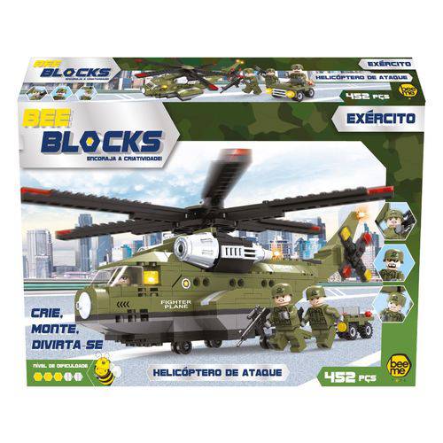 Blocos de Montar Bee Blocks Helicoptero de Ataque 452 Pcs - Beeme 2541