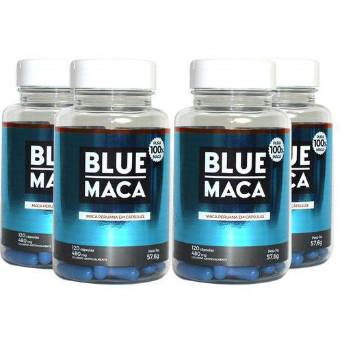 Blue Maca - Maca Peruana - 4 Potes com 120 Cápsulas em Cada Pote. - Pura Premium e Sem Misturas