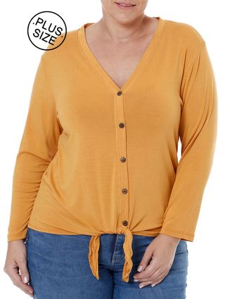 Blusa 3/4 Plus Size Feminina Autentique Amarelo