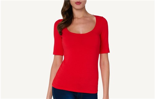 Blusa com Decote Redondo de Modal - Vermelho G