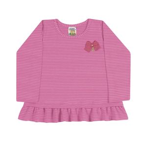 Blusa Cotton Listrado Flamingo Blusa Pink - Bebê Menina - Cotton - Ref:32504-570-G