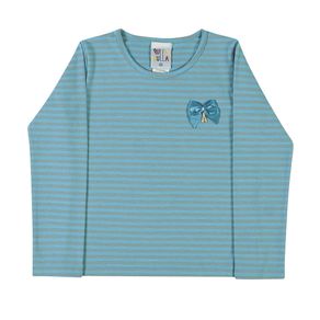 Blusa Cotton Listrado Turquesa Blusa Azul - Bebê Menina - Cotton - Ref:32509-569-G