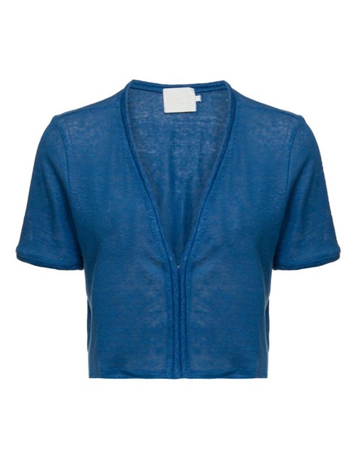 Blusa Cropped Decote V de Linho Azul M