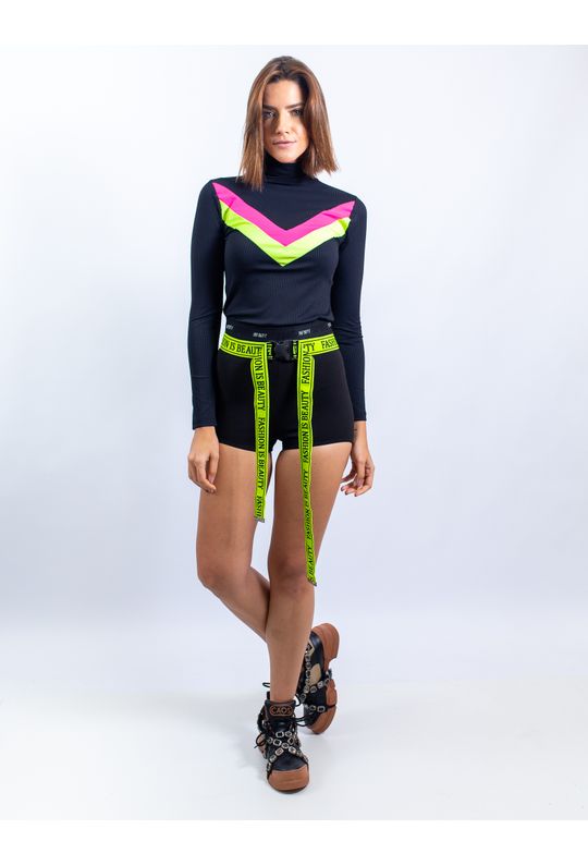 Blusa de Malha Canelado com Detalhe Neon - G
