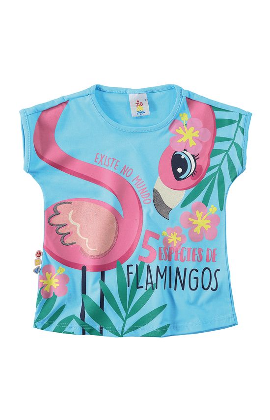 Blusa Estampada Flamingo Menina Zig Zig Zaa Azul Claro - 1