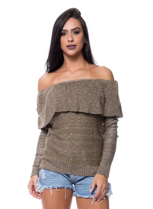 Blusa Flame Tricot Ombro a Ombro Marrom