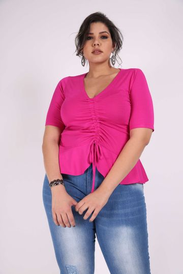 Blusa Franzida Plus Size Pink M