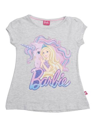 Blusa Manga Curta Barbie Infantil para Menina - Cinza
