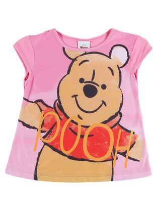 Blusa Manga Curta Winnie The Pooh Infantil para Menina - Rosa
