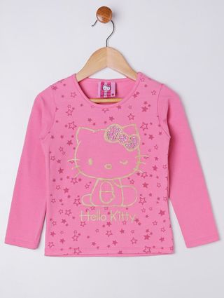 Blusa Manga Longa Hello Kitty Infantil para Menina - Rosa