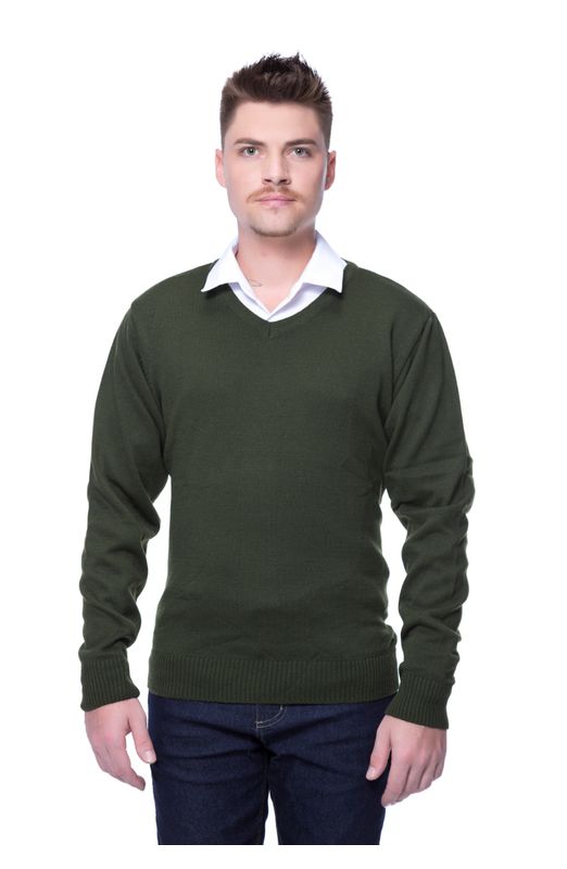 Blusa Masculina Decote V Lisa Tricot M-Verde