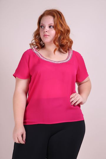 Blusa Ombro Vazado Plus Size Pink P