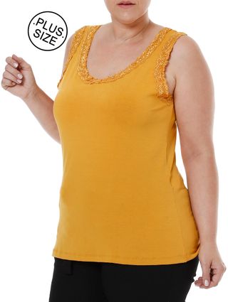 Blusa Regata Plus Size Feminina Amarelo
