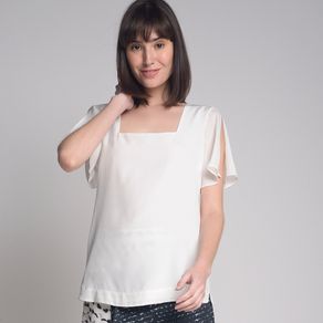 Blusa Seda Decote Quadrado Off-White - 40