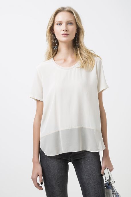 Blusa Seda T-Shirt Mix Tecidos Off White - 44