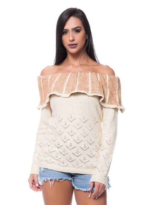 Blusa Tricot Mousse Ombro a Ombro Bege