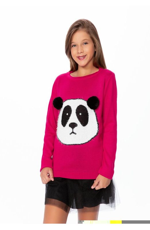 Blusa Tricot Panda com Pompom - Pink 12 - Blusa Tricot Panda com Pompom