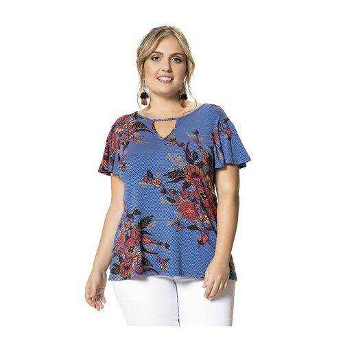 Blusa Viscose Stretch Azul Floral Wee! Plus Size