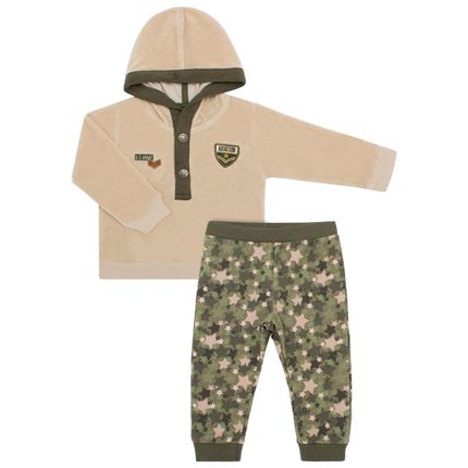 Blusão C/ Capuz e Calça para Bebe em Plush Military - Petit