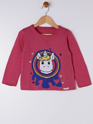 Blusão Tricot Unicórnio Infantil para Menina - Rosa