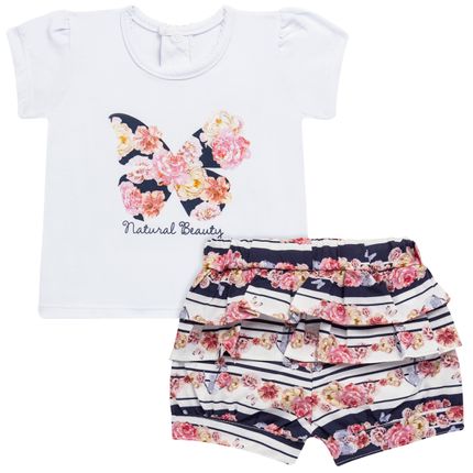 Blusinha com Shorts em Cotton Beauty Flower - Mini & Classic