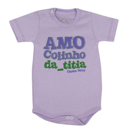 Body Amo Colinho da Titia - Lilás com Verde - Cacau Baby-P
