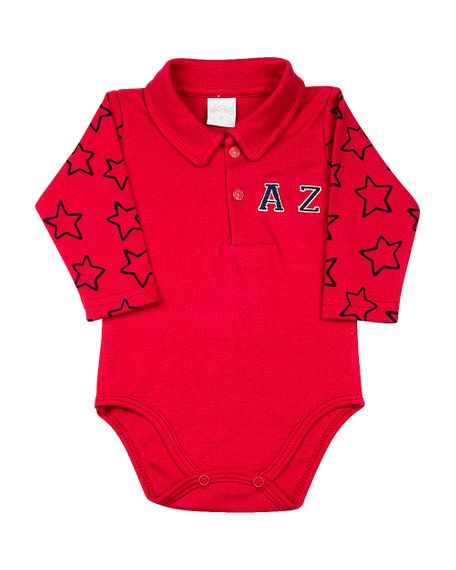 Body Bebê Golinha Suedine Liso e Estampa Estrelas AZ - Vermelho 2