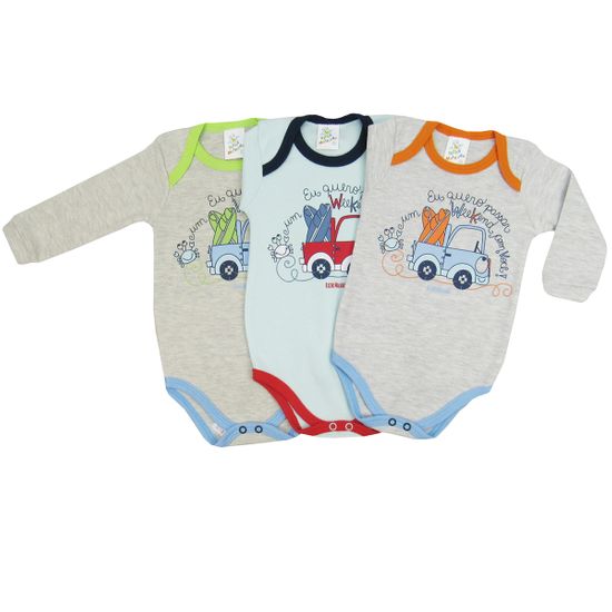 Body Bebê Masculino em Suedine Kit com 3 Unidades-P