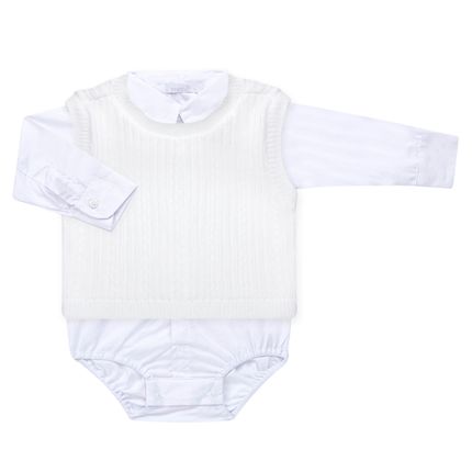 Body Camisa C/ Pullover para Bebê em Tricot Branco - Roana