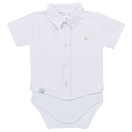 Body Camisa para Bebe em Tricoline Branco - Mini & Classic