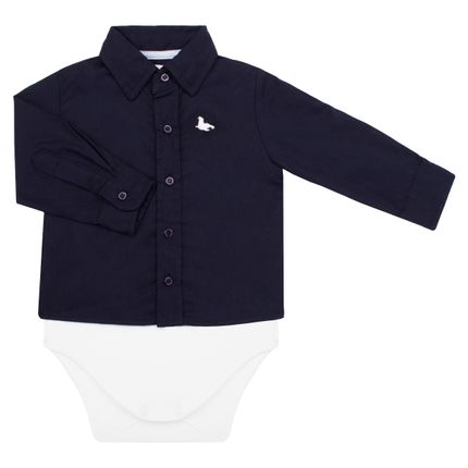 Body Camisa para Bebe em Tricoline Marinho - Mini Sailor