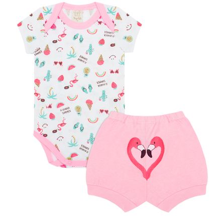 Body Curto C/ Shorts para Bebê em Malha Tropical - Pingo Lelê