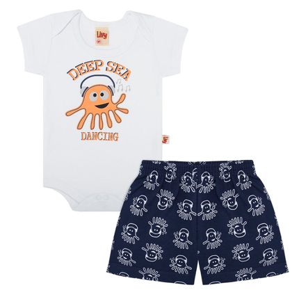 Body Curto C/ Shorts para Bebê em Suedine Deep Sea - Livy