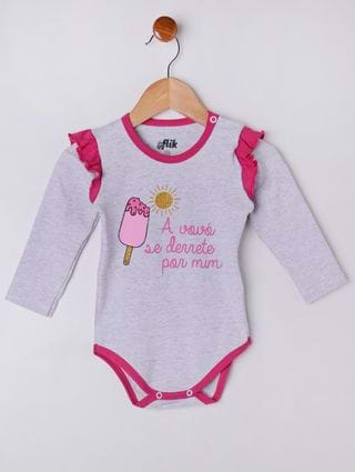 Body Flik Infantil para Bebê Menina - Cinza/rosa