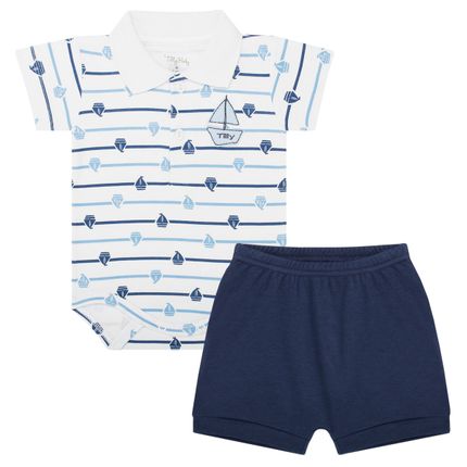 Body Polo C/ Shorts para Bebê em Suedine Barquinhos - Tilly Baby