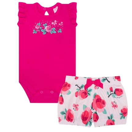 Body Regata C/ Shorts para Bebê Pink Roses - TMX