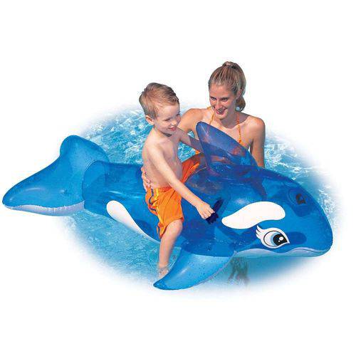 Bóia Bote Baleia Inflável Transparente Azul Infantil para Piscina163 X76cm Intex- Drm8
