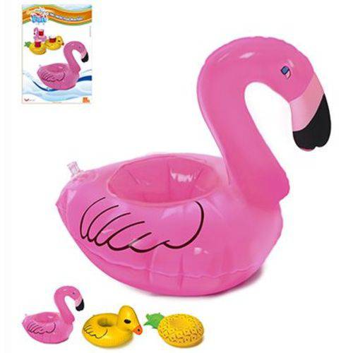 Boia Flamingo Porta Copo Inflável para Piscina