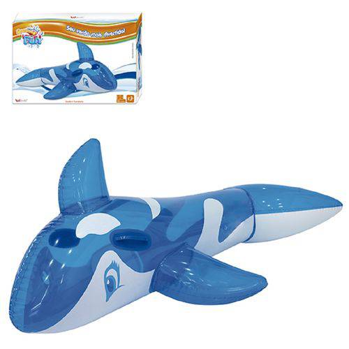Boia Inflável Baleia Translucida Azul com Alça 80cm