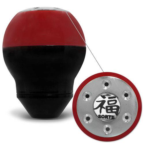 Bola de Cambio Manopla Tuning Simbolo Chinês Preta e Vermelho Cromada Universal Black Red