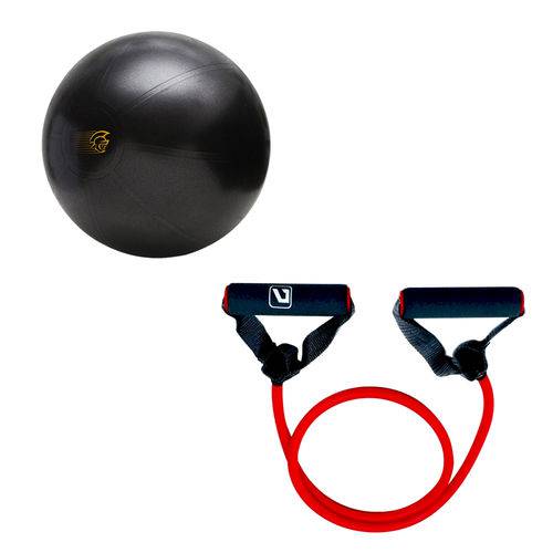 Bola de Exercícios Fit Ball Training 65cm Pretorian + Elástico Extensor 1 Via Extra Super Ls3201-sf