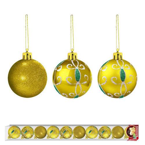 Bola de Natal Arabesco Dourado Brilhante com 10 Unidades