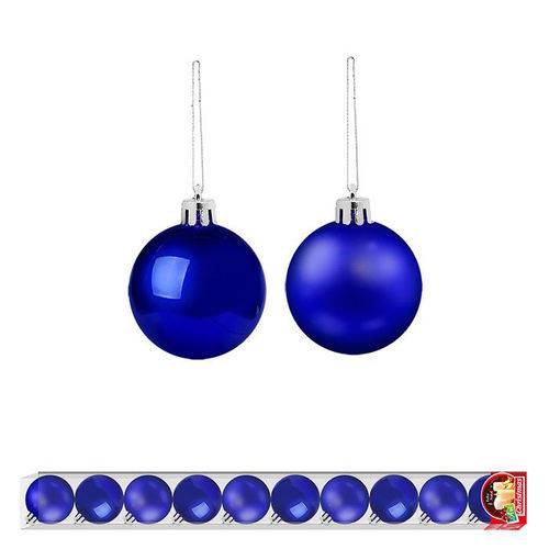 Bola de Natal Azul Lisa com 10 Unidades 5 Cm Cada