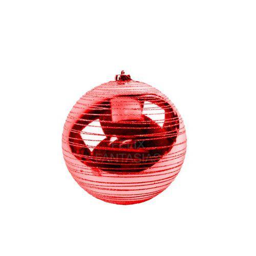 Bola de Natal Decorada com Glitter em Espiral Vermelho Tam. 20cm