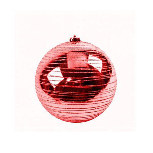 Bola de Natal Decorada com Glitter em Espiral Vermelho Tam. 15cm