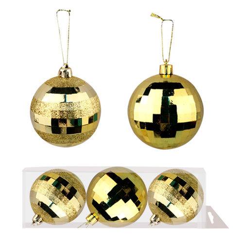 Bola de Natal Globo Brilhante Dourado com 3 Unidades