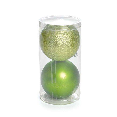 Bola de Natal P/ Árvore Brilho Glitter 10 Cm C/ 2 Pçs Verde