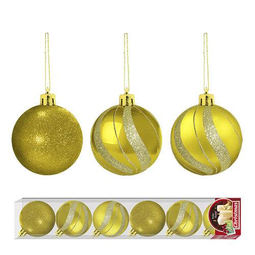 Bola de Natal Tubo Wave Ouro 5cm C/10 - Importado