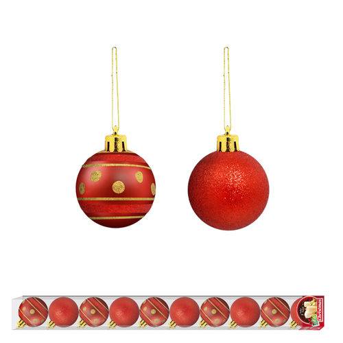 Bola de Natal Veneza Vermelha Decorada Brilhante com 10 Und